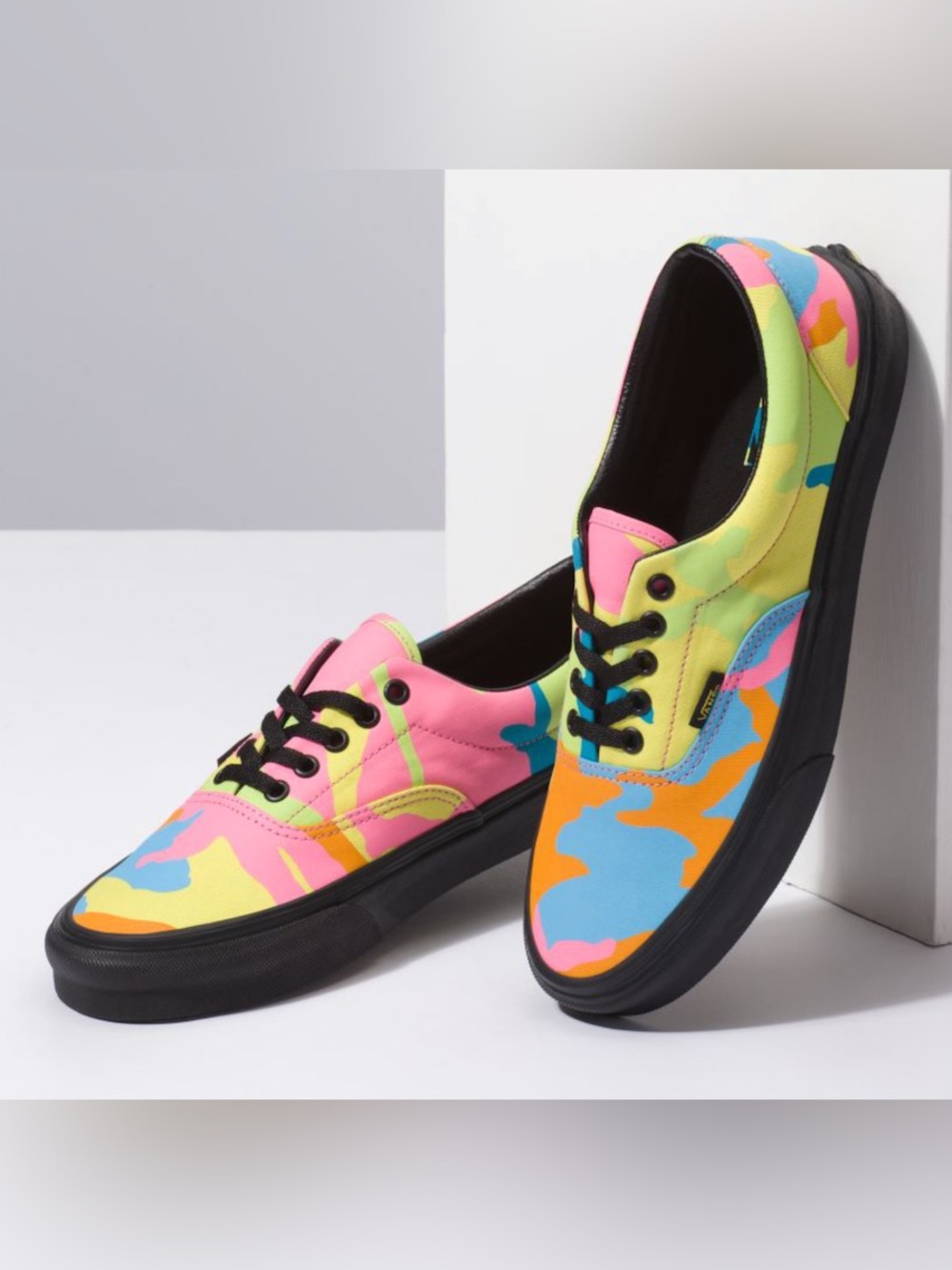 Women’s Vans Era Neon Camo and Black Sneakers Size 8